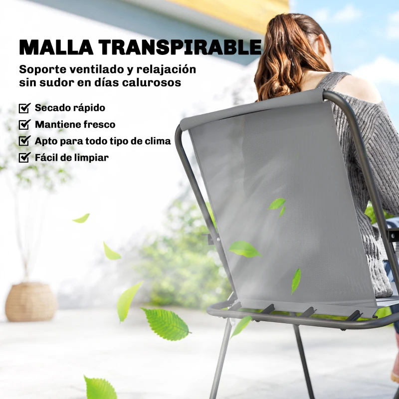 Outsunny Conjunto de Mesa y Sillas Jardín de 8 Piezas con Sombrilla 6 Sillas Plegables Mesa de Vidrio Templado Gris