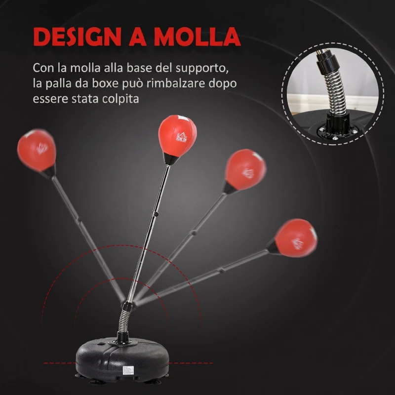 HOMCOM Sacco da Boxe ad Altezza Regolabile, Guanti Inclusi, in PE e Metallo, 45x45x133-151cm, Rosso