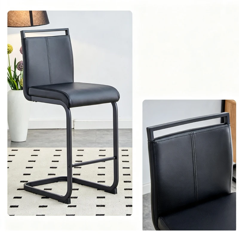Lot de 2 tabourets de bar style nordique, design épuré et élégant avec piètement métal doré robuste, 39x46.5x96.5 cm, Noir