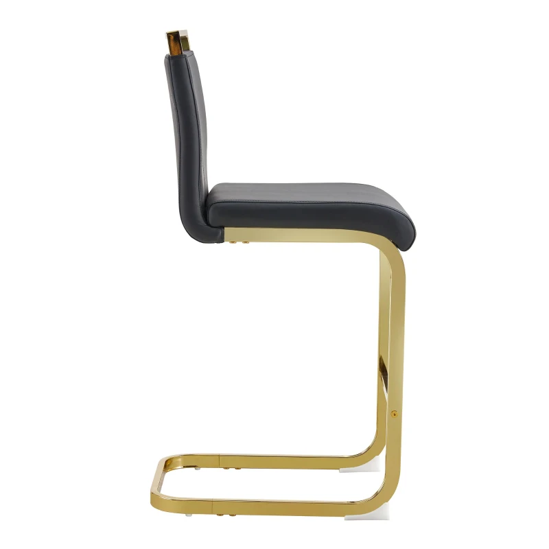 Lot de 2 tabourets de bar style nordique, design épuré et élégant avec piètement métal doré robuste, 39x46.5x96.5 cm, Noir+Doré