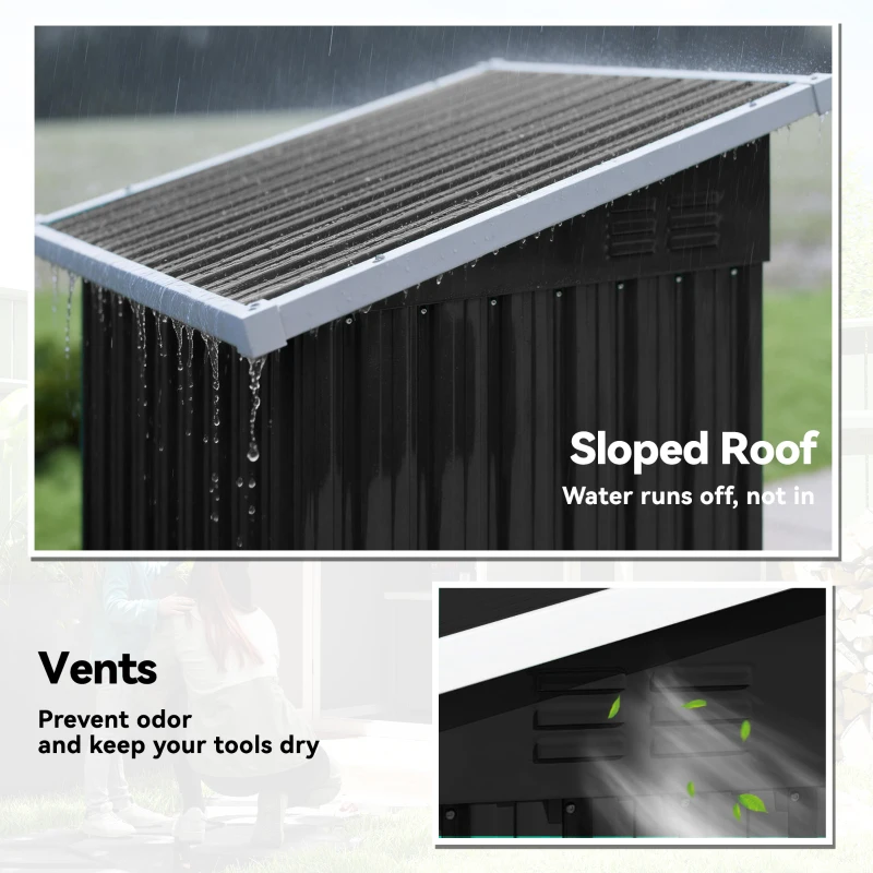 Outsunny 3.5 x 3 ft Outdoor Storage Shed with Sloping Roof, Lockable Door, 2 Vents and Gloves for Garden, Dark Grey