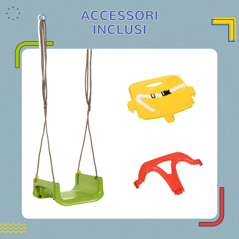 Outsunny Altalena per Bambini 9-36 Mesi in PP e PE con Corda Regolabile e Cintura, 42x33x120-180 cm