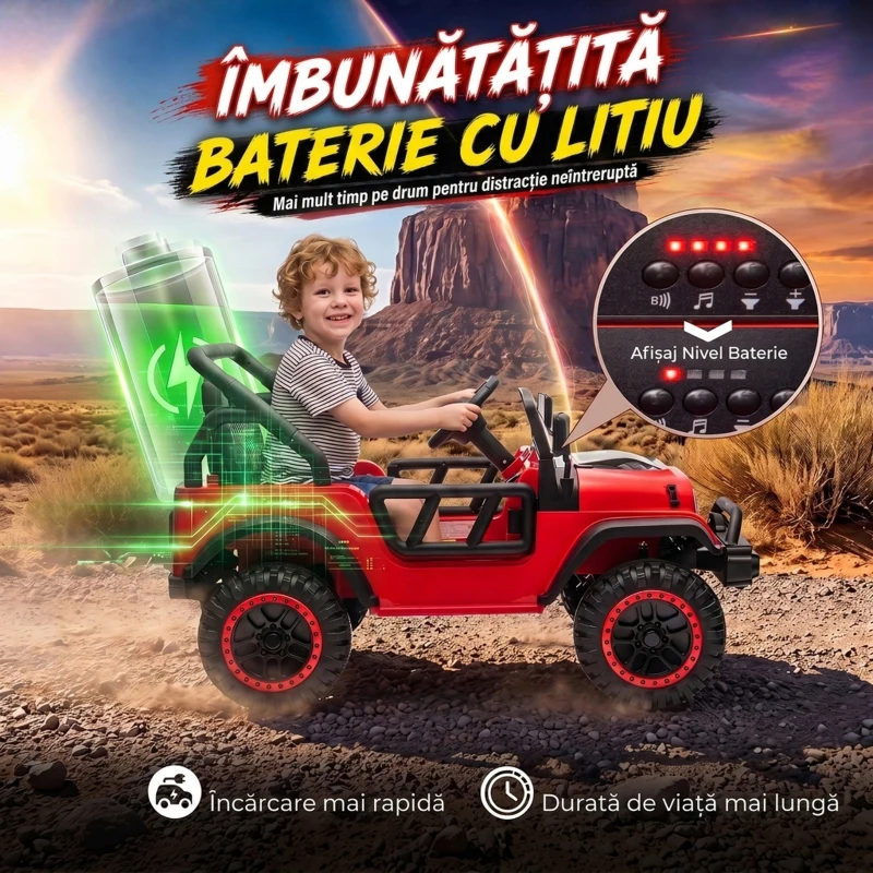 AIYAPLAY Mașină Electrică pentru Copii 3+ Ani, 12V, cu 2 Motoare, Telecomandă, USB, Muzică și Claxon, 3-5 km/h, Roșu