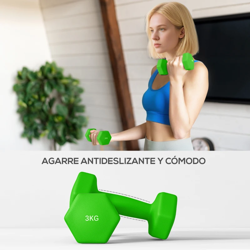 SPORTNOW Set de Mancuernas Hexagonal 2 x1kg 2 x2kg 2 x3kg con Soporte de Almacenamiento  para Entrenamiento en Casa Multicolor