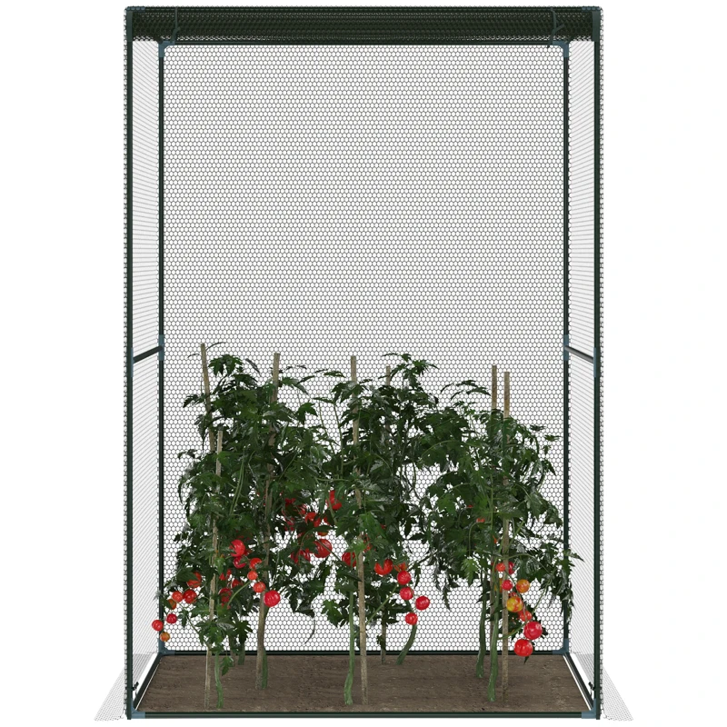 Outsunny Serre de jardin serre à tomates filet protection solaire porte zippée enroulable HDPE 120 x 120 x 180 cm vert foncé