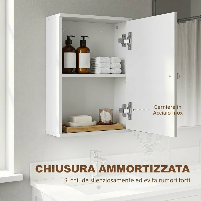 HOMCOM Mobiletto Bagno Pensile Sopra WC con Ripiano Regolabile e Anta, Bianco