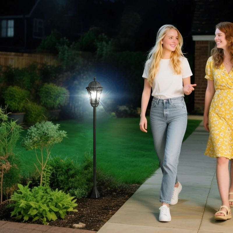 Outsunny Set 2 Lampioni Solari per Giardino con 2 LED e Accensione Automatica, Nero