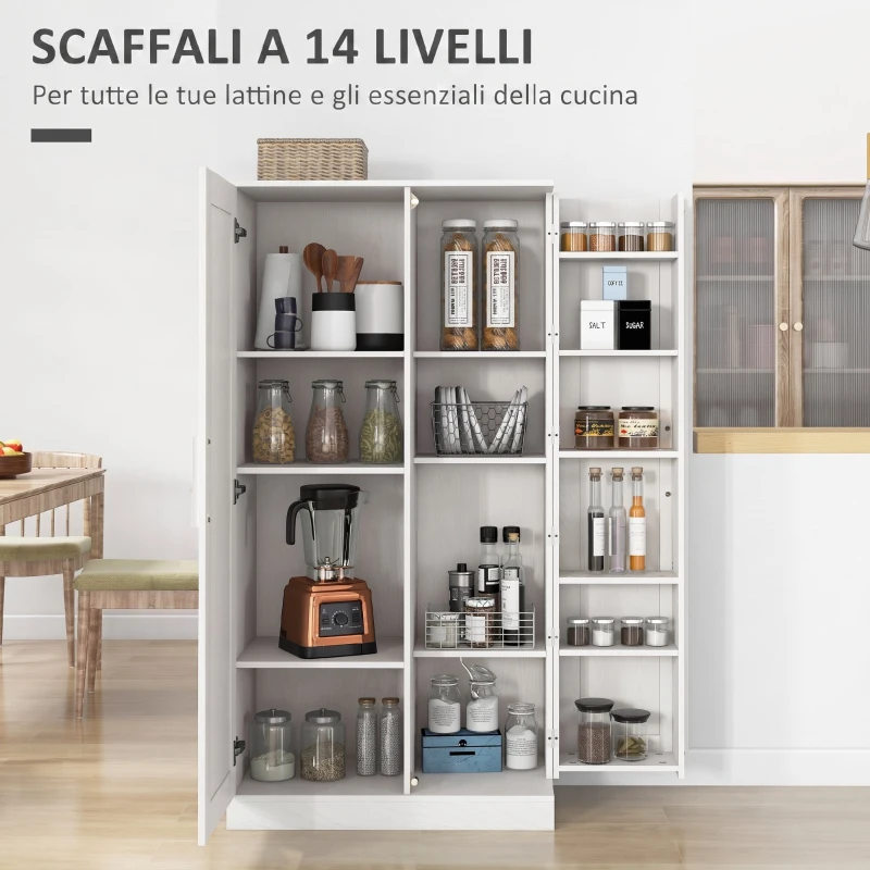 HOMCOM Credenza Cucina con 2 Ante, Ripiani Regolabili, per Sala da Pranzo Salotto, 80x43x160 cm, Bianco Effetto Legno