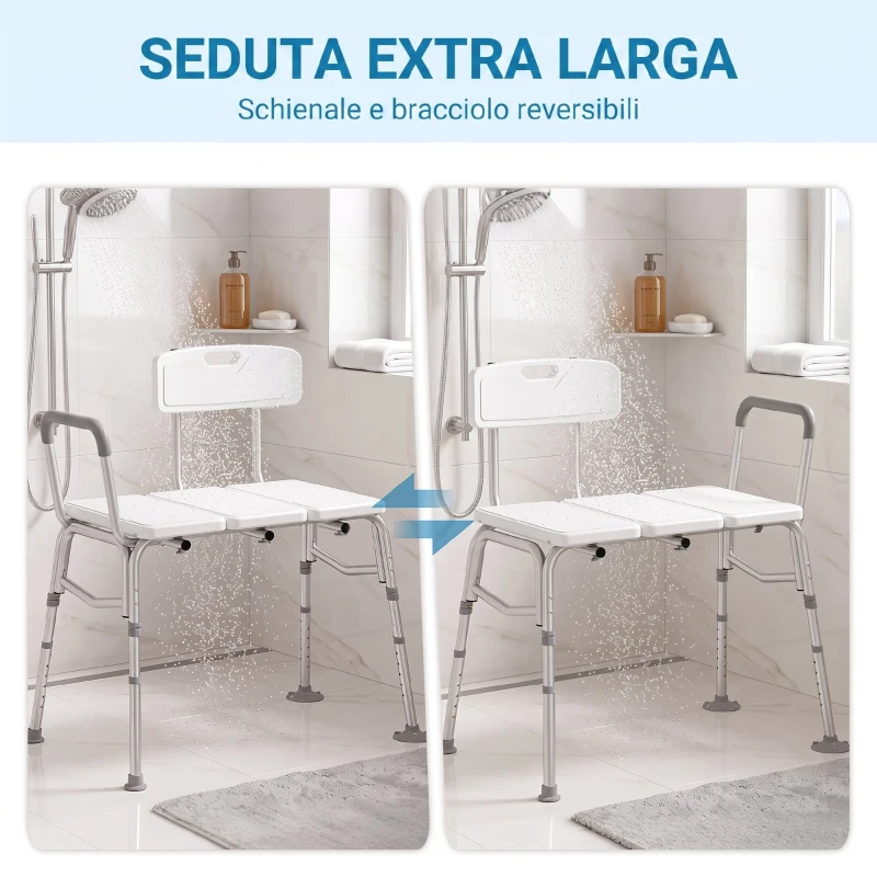 HOMCOM Sedia per Vasca da Bagno con Schienale e Bracciolo, Altezza Regolabile in 10 Livelli, Fino a 136 kg, Bianco