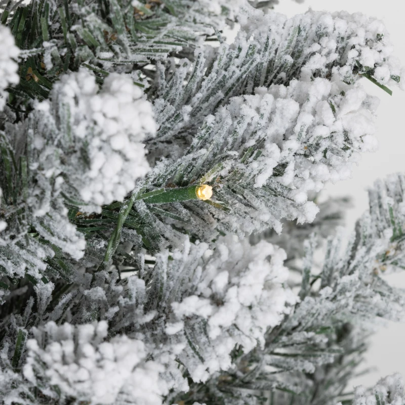 HOMCOM Albero di Natale Innevato con 263 Rami e Luci LED Bianche in Plastica e Metallo, Ø45x150 cm, Verde