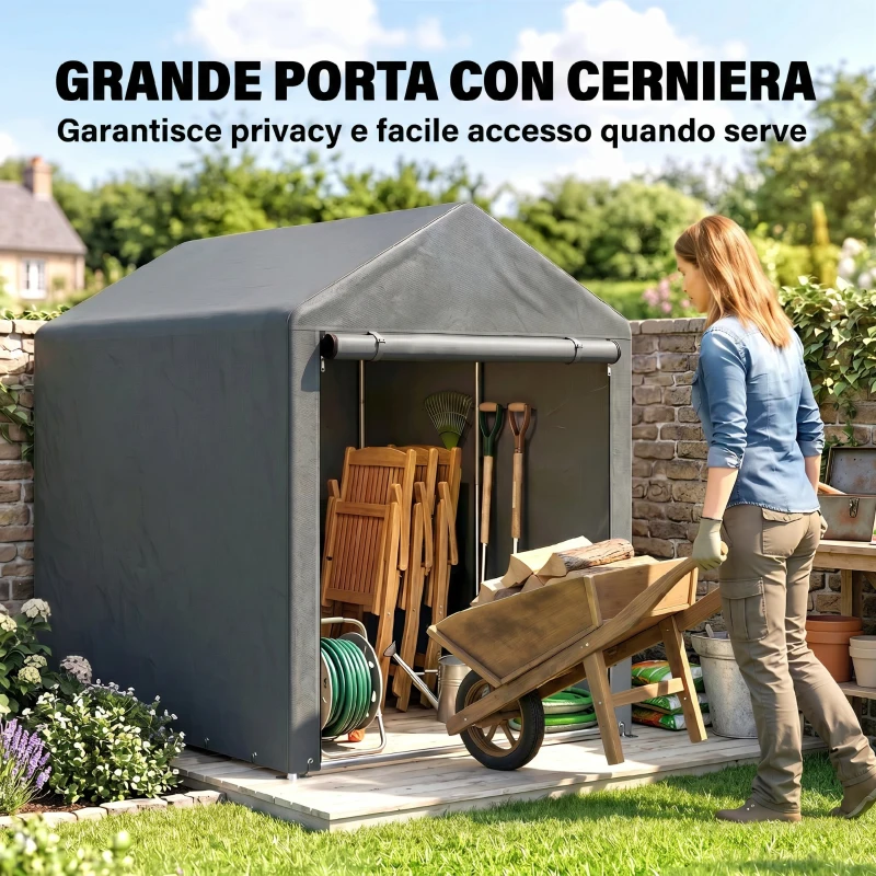 Outsunny Carpa para Bicicletas y Motos 1,2x1,8x1,65 m con 2 Habitaciones Puerta con Cremallera Impermeable Anti-UV Gris Oscuro