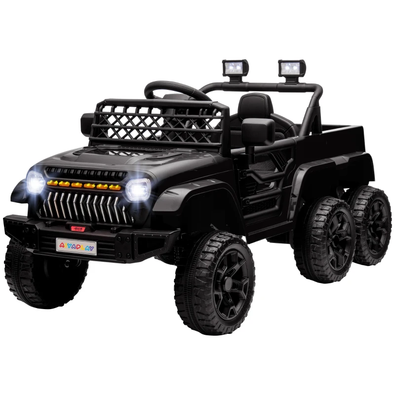 AIYAPLAY Voiture électrique enfant buggy électrique enfant 2 moteurs 12 V 3 vitesses remorque arrière 122L x 62,5l x 65H cm noir