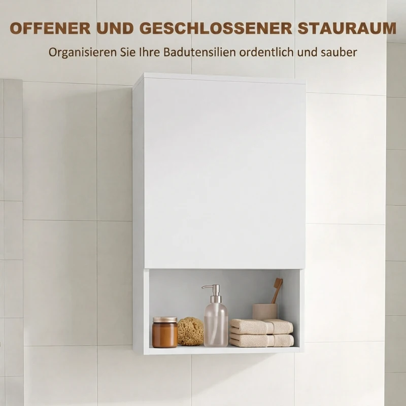 HOMCOM Badkamerkast voor wandmontage met verstelbare planken en deur, wit