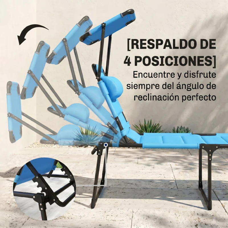 Outsunny Tumbona de Jardín con Toldo Ajustable Respaldo Regulable 4 Niveles Reposacabezas para Terraza 70x200x45 cm Azul Claro