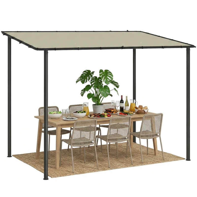 Outsunny Pergola de jardin, pergola adossée tonnelle de jardin avec structure métallique et trous de drainage, 3 x 2 m, crème