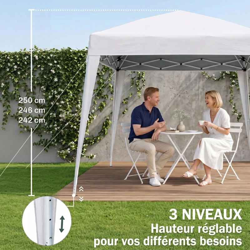 Outsunny Tonnelle de Jardin 3x3m Pop up Tente Pliable Acier Polyester imperméabilisé Anti UV avec Sac de Transport Blanc