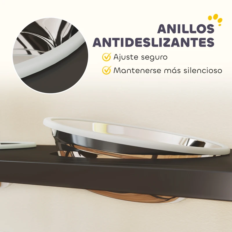 PawHut Comedero Perro Elevado con Cajón de Tela 2 Cuencos de Acero Inoxidable 2x800 ml Altura Ajustable 2 Estantes Negro