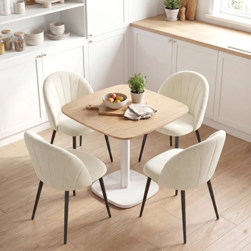 HOMCOM Set di 2 Sedie Sala da Pranzo con Schienale a Conchiglia e Gambe in Metallo, in Velluto, Crema