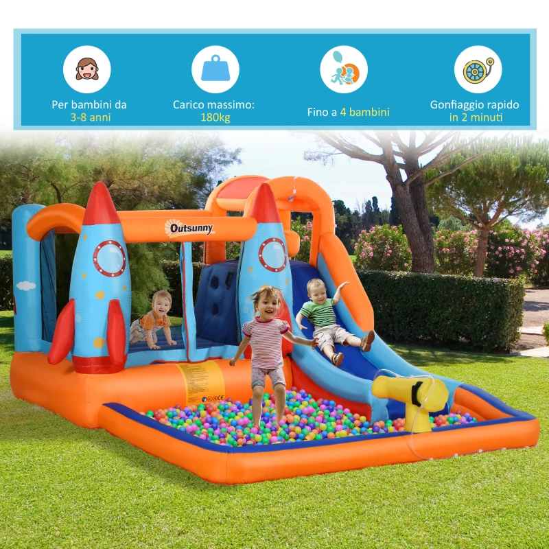 Outsunny Castello Gonfiabile per Bambini con Scivolo, Vasca e Trampolino, 350x250x185 cm, Multicolore