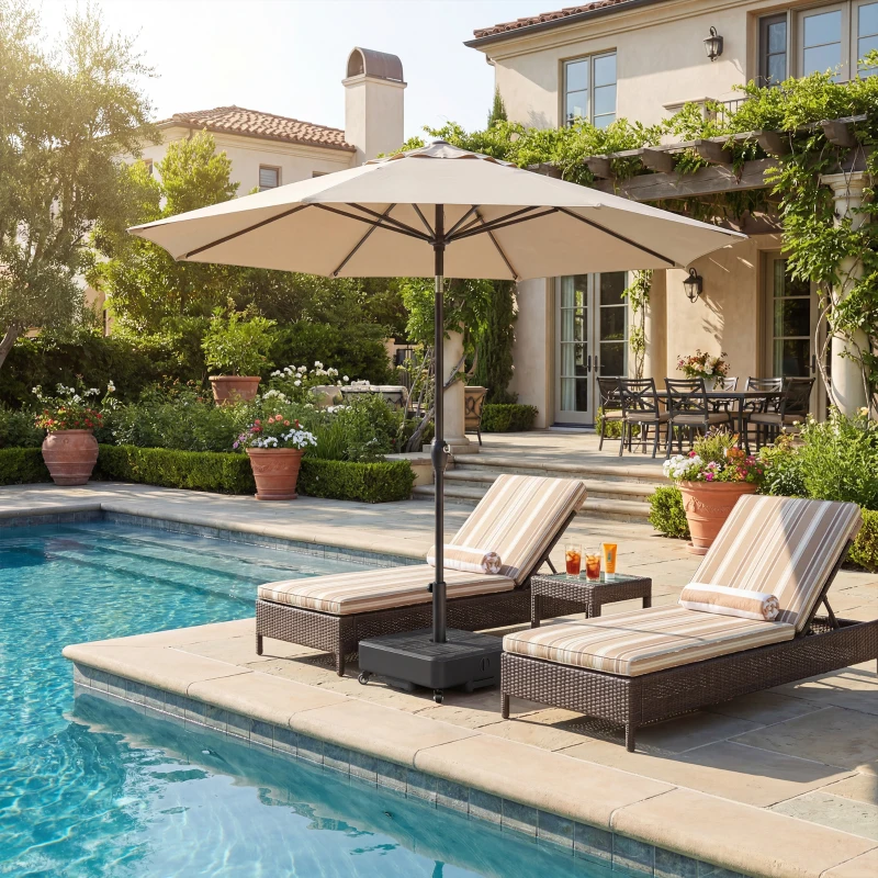 Outsunny Pied de parasol Carré, socle parasol extérieur avec roues Remplissable 35 kg Sable ou 28 L Eau, 48 x 48 x 38,5 cm, Noir