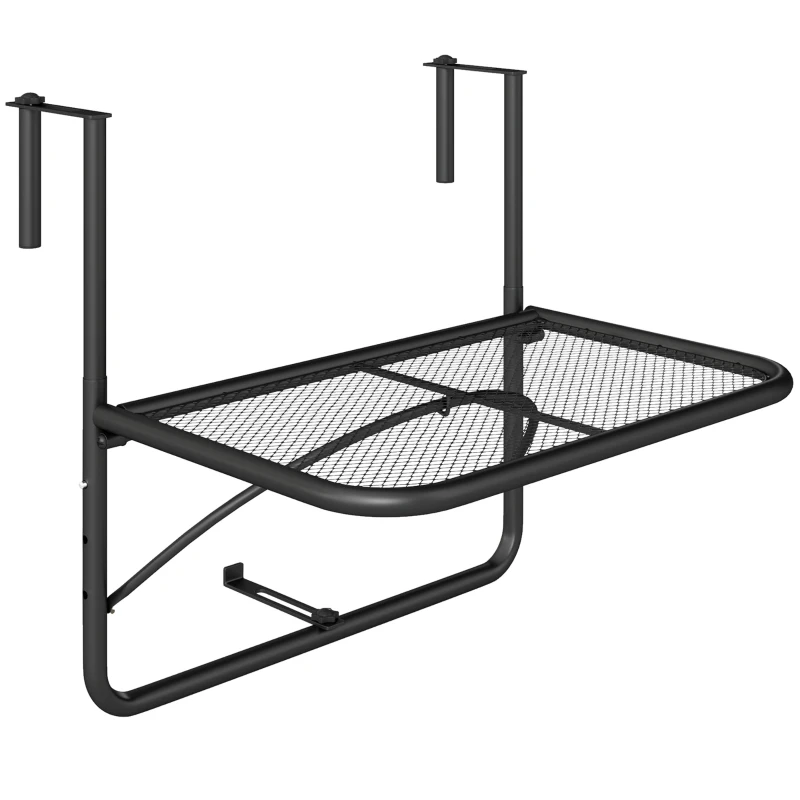 Outsunny Mesa Colgante de Balcón con Brazo Regulable y Altura Ajustable en 3 Posiciones Marco Metálico 60x56x50 cm Negro