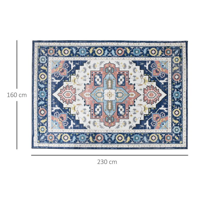 HOMCOM Vintage Area Rugs, Faux Rabbit Fur Large Carpet for Living Room, Bedroom, Dining Room, 160 x 230 cm, Blue