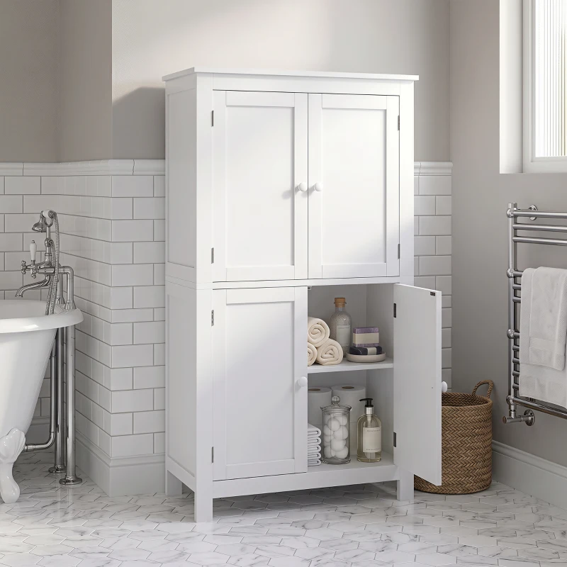 HOMCOM Mobile Bagno con 4 Ante e Ripiani Regolabili, per Lavanderia Salotto Soggiorno Cucina, 60x30x110 cm, Bianco