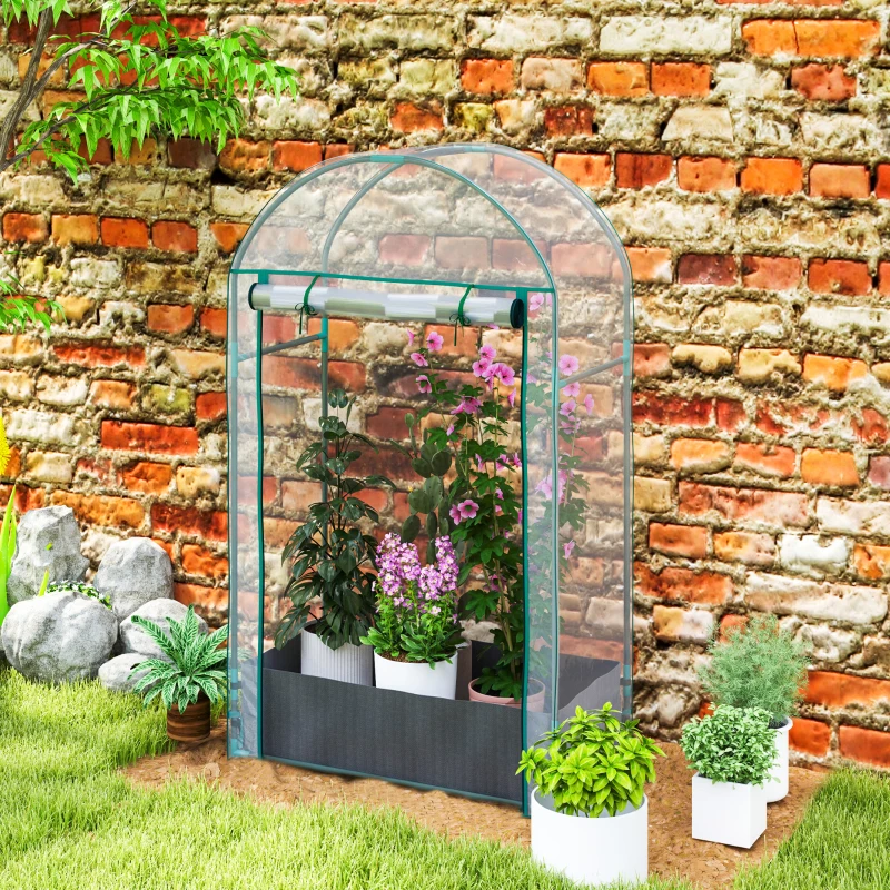 Outsunny Serra a Parete con Sacco per Piante e Ingresso Avvolgibile, in Acciaio e Plastica, 89x50x152 cm, Trasparente