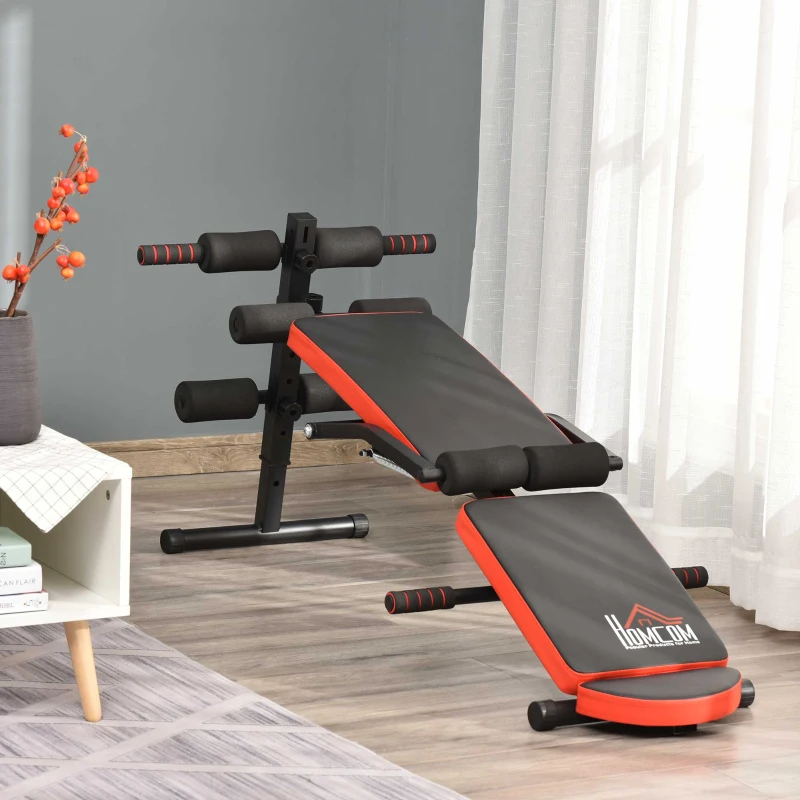 HOMCOM Banco de Abdominales Plegable Ajustable en Altura Banco de Sentadillas con Soporte para Piernas Regulable para Entrenamiento en Hogar Oficina 148x58x52-65 cm Negro