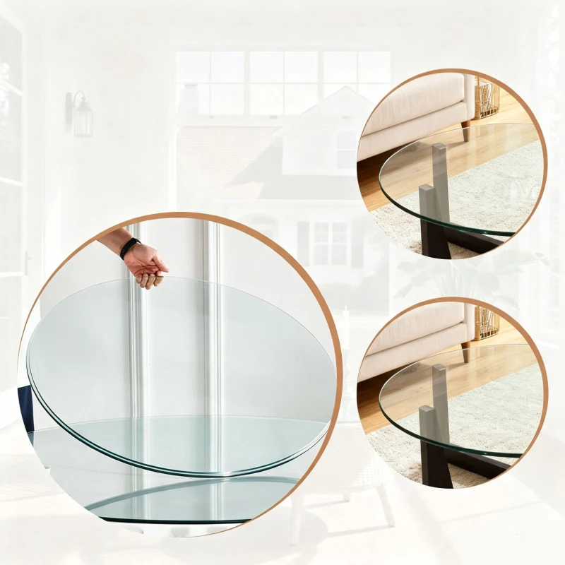 Plateau de table rond en verre trempé, ultra résistant, résistant à la chaleur, 76x76x0.72 cm, Transparent