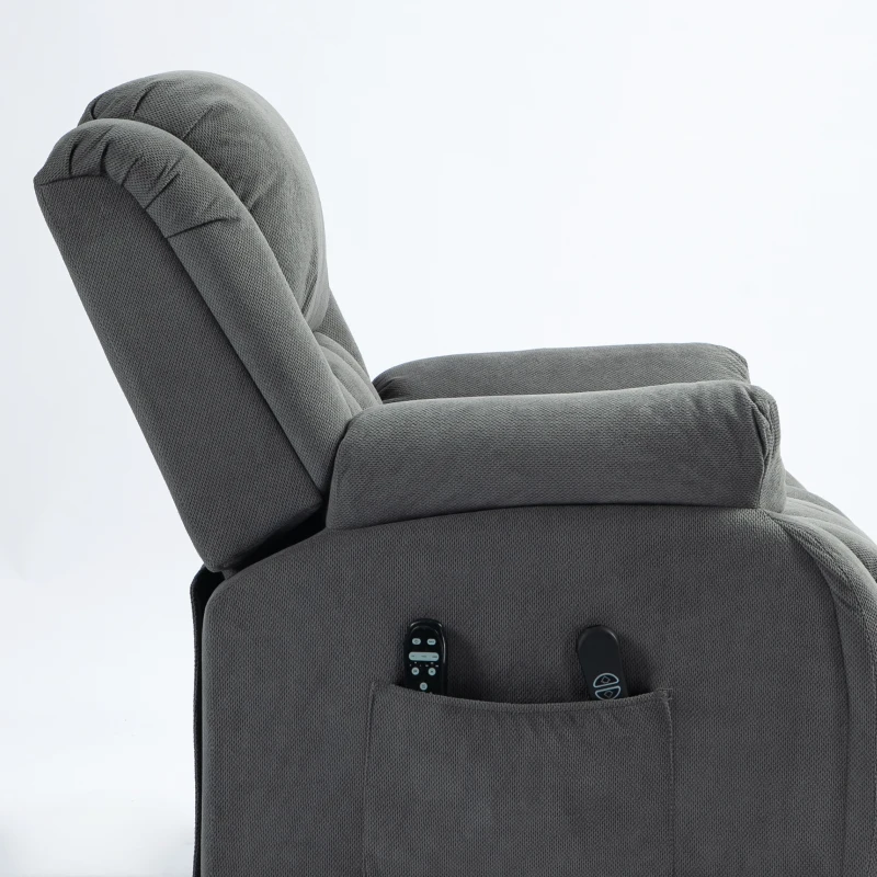 HOMCOM TV-fauteuil met massage- en verwarmingsfunctie, elektrische sta-op fauteuil, afstandsbediening, zijvakken, grijs