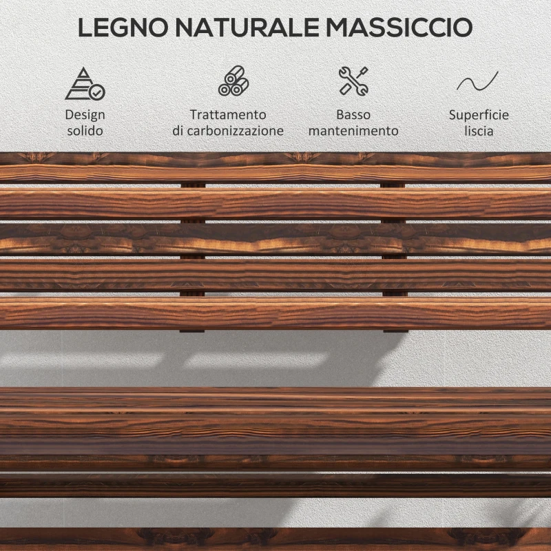 Outsunny Panchina da Giardino 2 Posti Pieghevole a Doghe in Legno di Pino, 122x63x83 cm, Carbonizzato