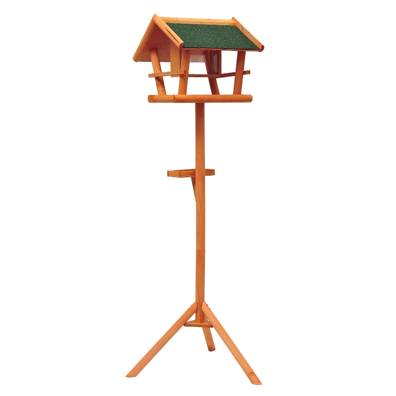 HOMCOM Mangeoire pour Oiseaux Sauvages sur Pied, Nichoir à Plateau, Abri à Oiseaux en Bois pour Extérieur, 150cm