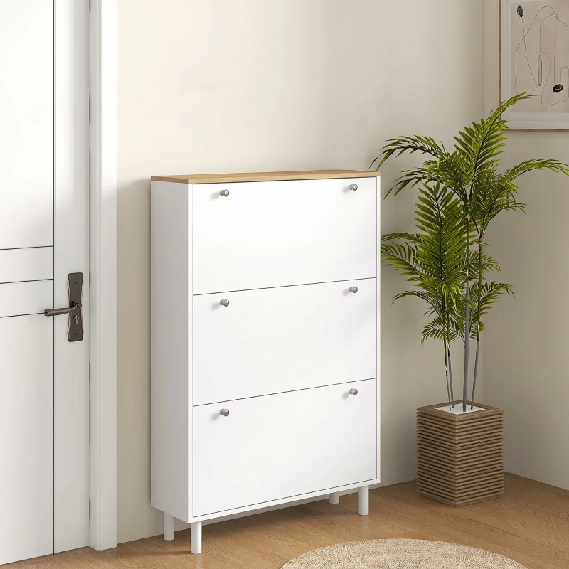 HOMCOM Scarpiera stretta 24 paia con 3 cassetti ribaltabili e mensole regolabili, bianco