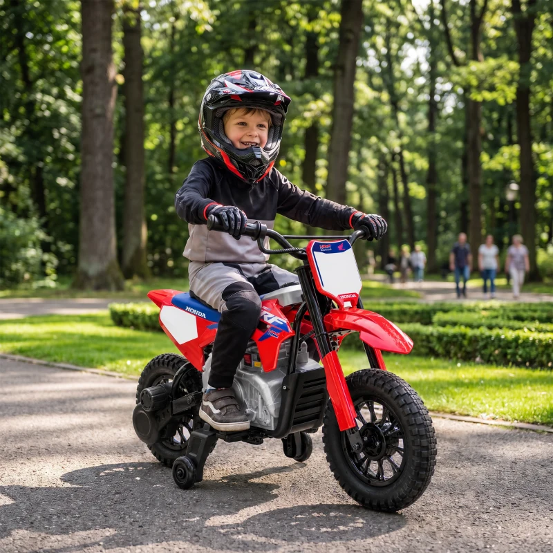 AIYAPLAY Moto Elettrica per Bambini 3+ Anni Licenza Honda CRF 450R, 12V Batteria al Litio, con Sospensioni, Rosso