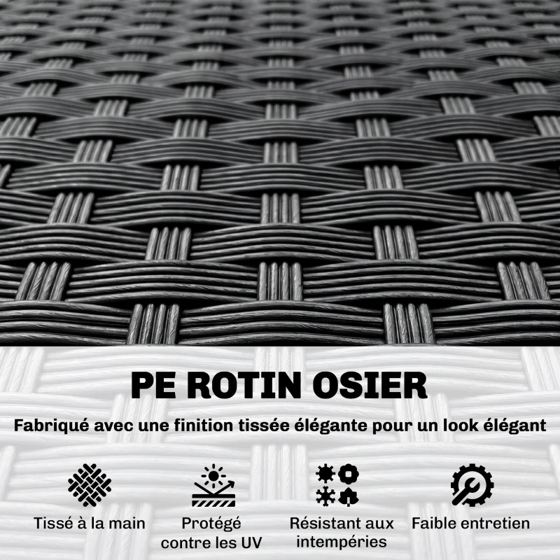 Outsunny Ensemble Salon de Jardin encastrable 8 Personnes 9 pièces résine tressée 4 Fils Imitation rotin Noir Coussins déhoussables crème