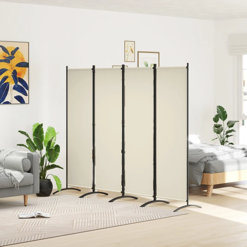 Outsunny Paravento da Esterno e Interno a 4 Pannelli Pieghevole, 221x50x172cm, Crema
