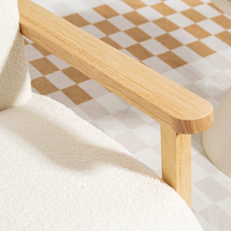 HOMCOM Sillón Nórdico de Borreguito Acolchado Grueso y Patas de Madera Asiento Amplio para Salón Dormitorio 74,5x76x78 cm Crema