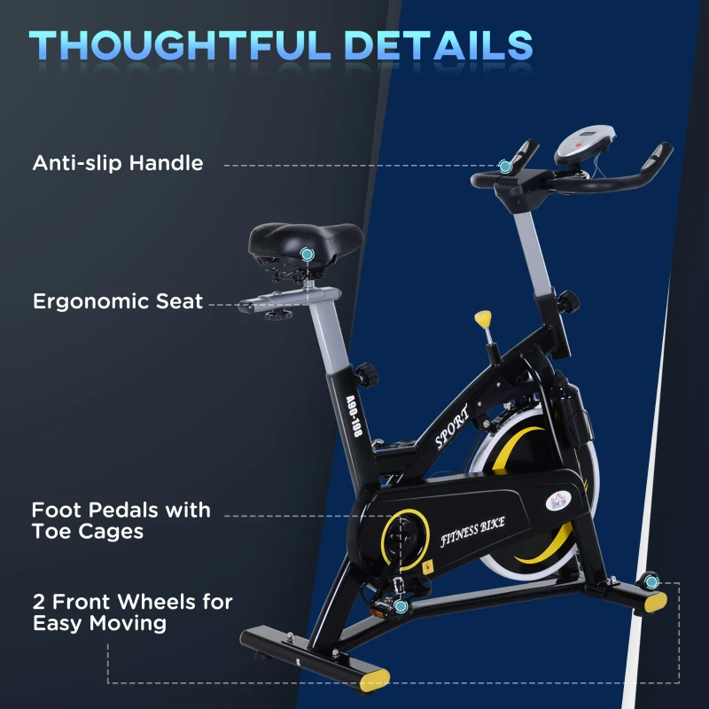 HOMCOM Stationary Exercise Bike, Aerobic Indoor Training,  Upright Cycling Cardio Workout, Home Fitness Racing Machine with 10KG Flywheel, LCD Monitor & Phone Holder, Yellow