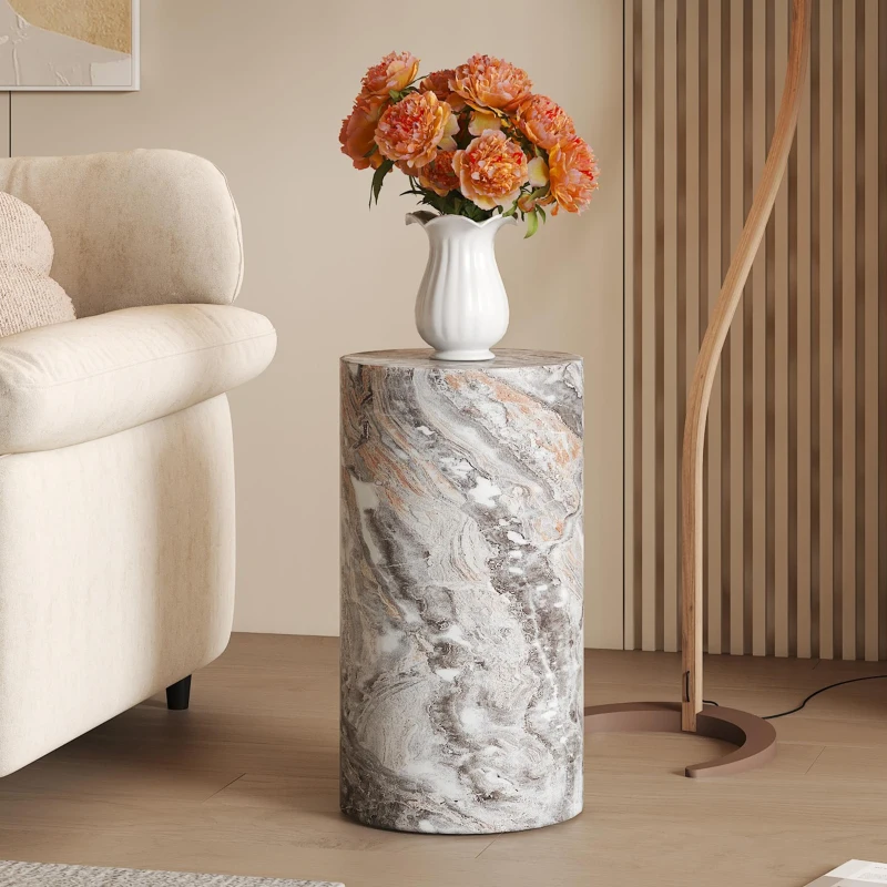 Table basse ronde élégante, bords arrondis et patins antidérapants, 30x30x55 cm, Gris
