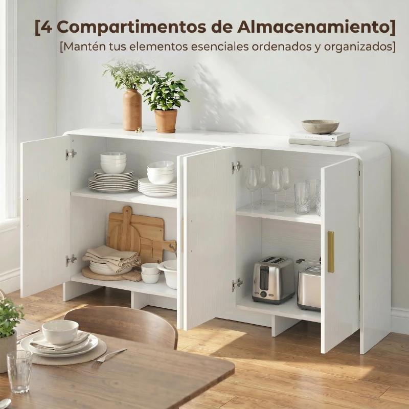 HOMCOM Aparador de Cocina con 4 Estantes 4 Puertas de Cierre Suave Mueble para TV de 72 Pulgadas 152x40x80 cm Blanco