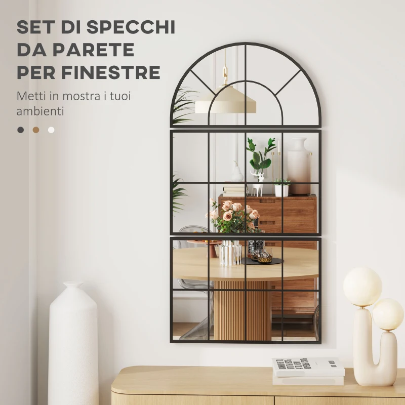 HOMCOM Specchio da Parete ad Arco Stile Finestra per Camera da Letto e Ingresso, 76x43 cm, Nero