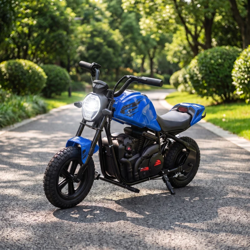 AIYAPLAY Moto da Cross Elettrica per Bambini 24V Motore 180W, 6-12 Anni, Pneumatici 30cm in Gomma, Blu