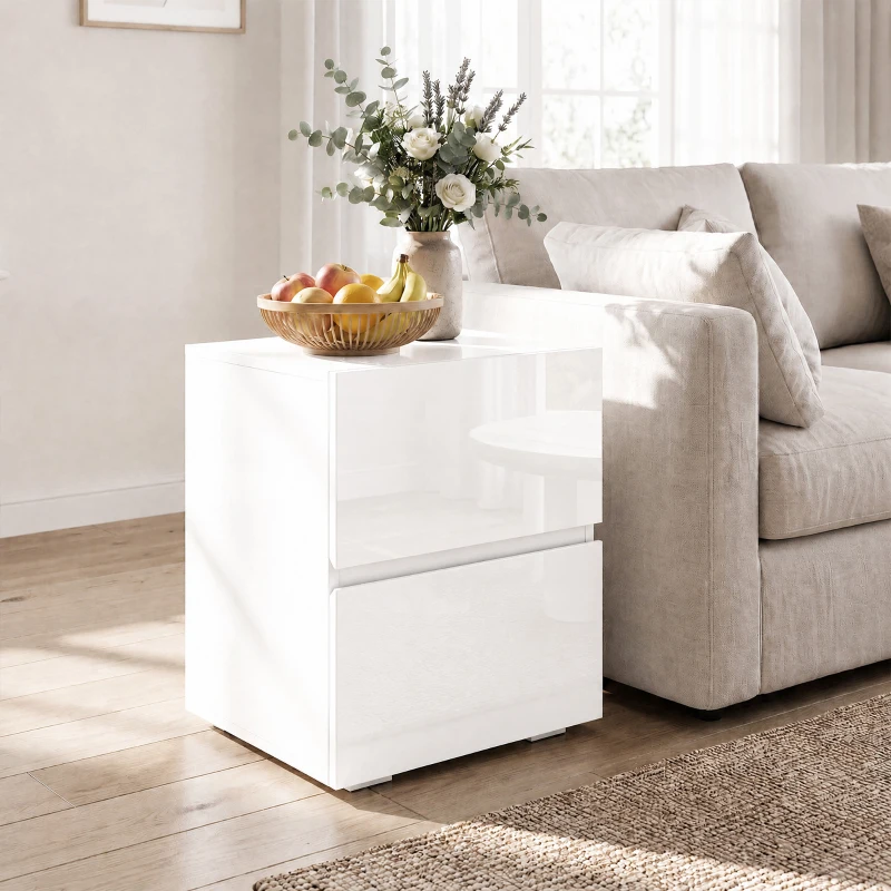 HOMCOM Set di 2 Comodini da Camera da Letto con 2 Cassetti, Capacità 30 kg, 40x40x58 cm, Bianco