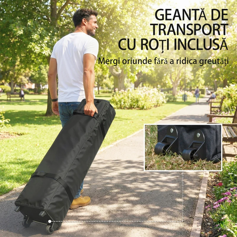 Outsunny Gazebo Pop Up pliabil cu pereți laterali și ferestre, 2.9x4.3 m, din metal și țesătură Oxford, maro nisipiu