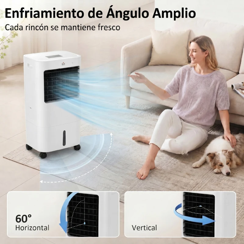 HOMCOM Enfriador de Aire Portátil Silencioso Aire Acondicionado con Pantalla LED y Control Remoto 32x37x74 cm Blanco