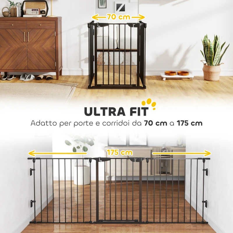 PawHut Cancellino per Cani Taglia Piccola e Media Pieghevole a 5 Pannelli, in Metallo e Plastica, 300x3x74.5 cm, Nero