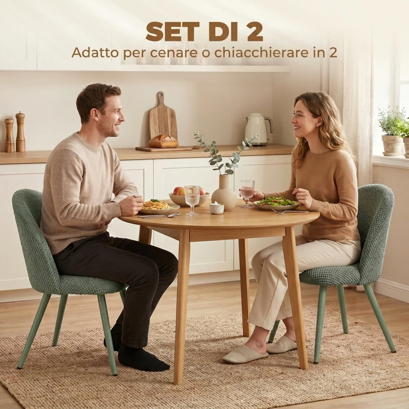 HOMCOM Set 2 Sedie da Pranzo in Velluto con Seduta Imbottita e Gambe in Metallo, Verde Scuro