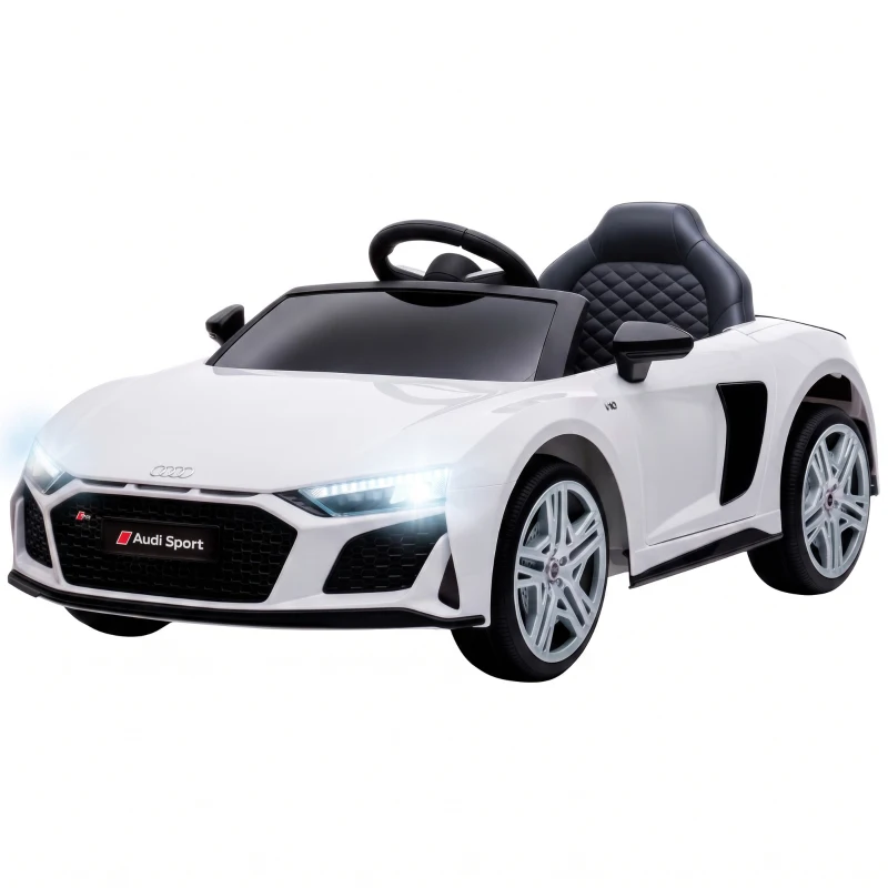 AIYAPLAY Macchina Elettrica per Bambini 3+ Anni 12V Audi R8 Spyder, 3-5 km/h con 2 Motori e Telecomando, Bianco