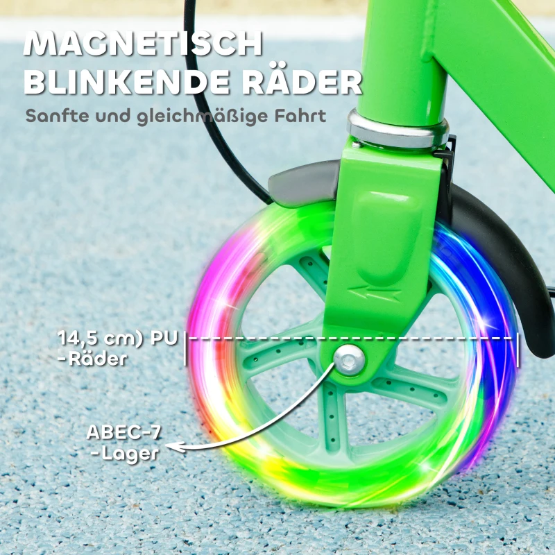 AIYAPLAY Kinderstep, Dubbele Remmen, Metalen Frame, Voetsteun, Opvouwbaar, 3-8 Jaar, Groen